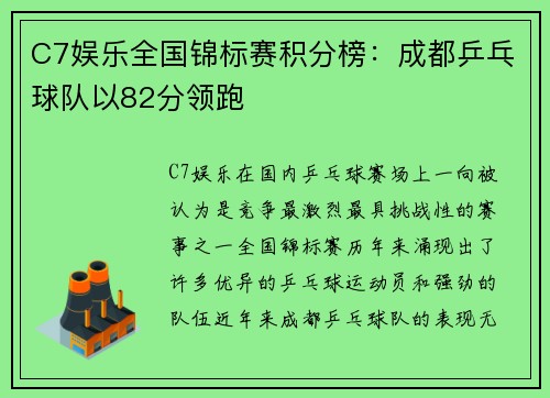 C7娱乐全国锦标赛积分榜：成都乒乓球队以82分领跑